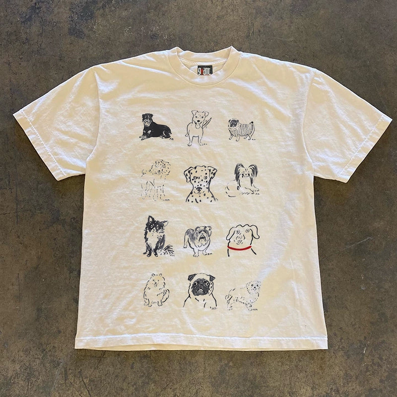 Dog Grid Printed T-Shirt