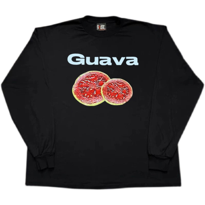 Vintage Red Guava Graphic Cotton Long-Sleeved T-Shirt