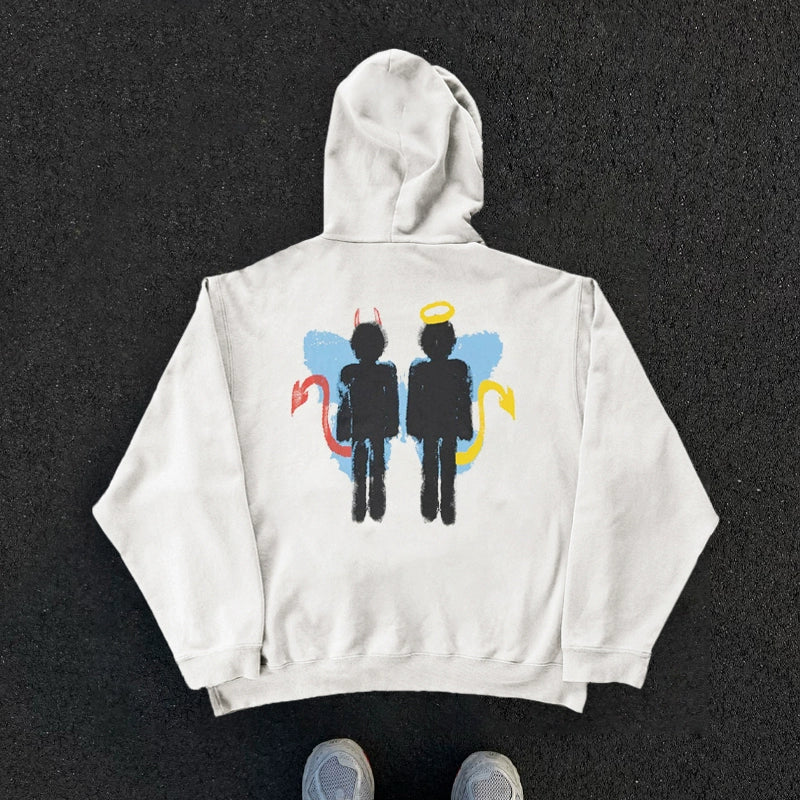 Devil and Angel Graphic Hooded Sweatshirt