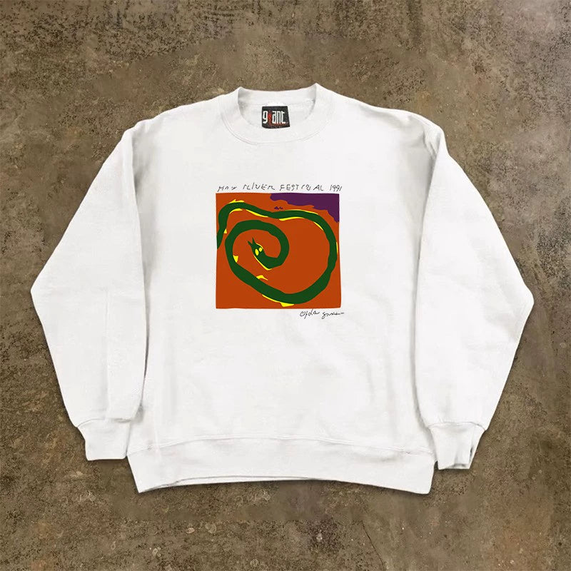 Vintage Greedy Green Snake Print Crewneck Sweatshirt