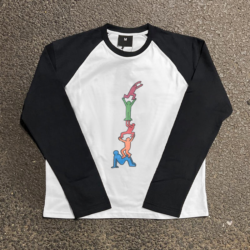 Creative Port Style Layered Figure Graphic Long Sleeve T-Shirt