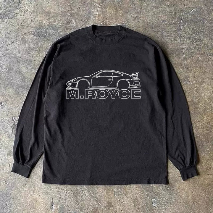 Pure Cotton Street Style Long Sleeve Tee with Car Graphic Design