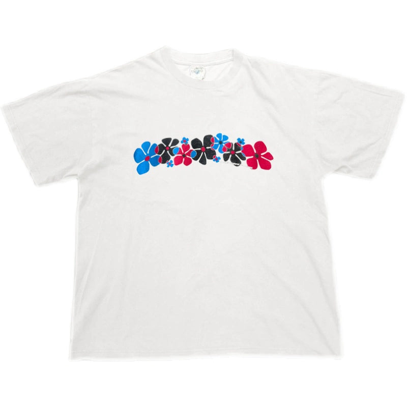 Blooming Floral Illustration T-shirt in White Cotton