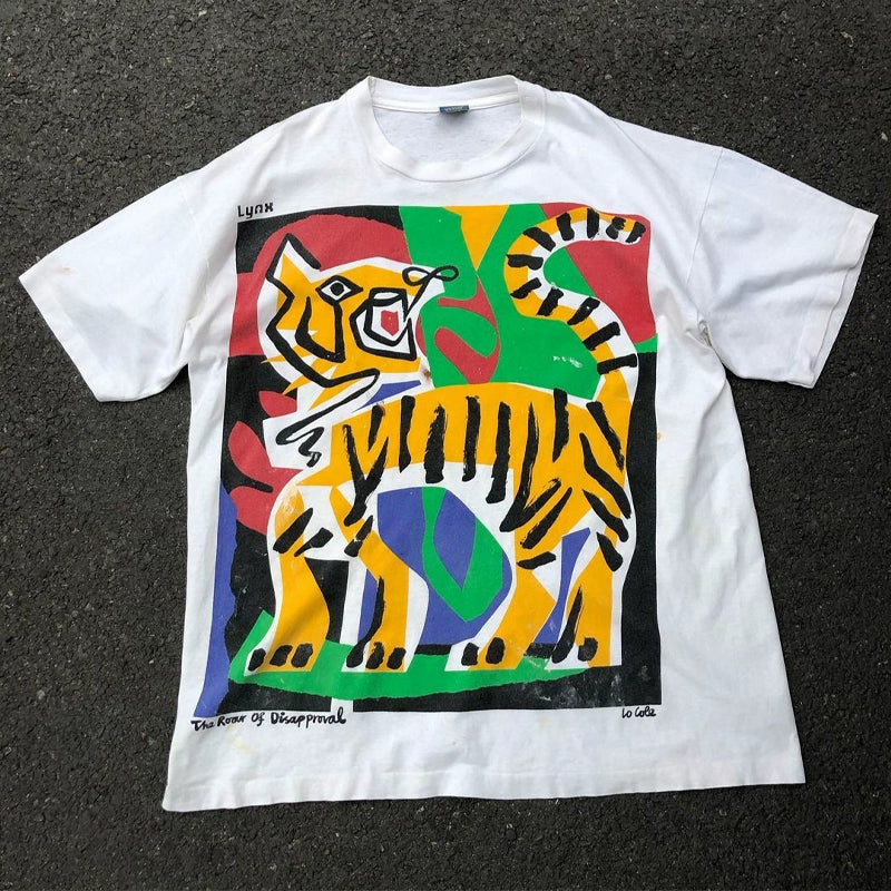 Heavyweight Oversized Hip-Hop T-Shirt with Tiger Design