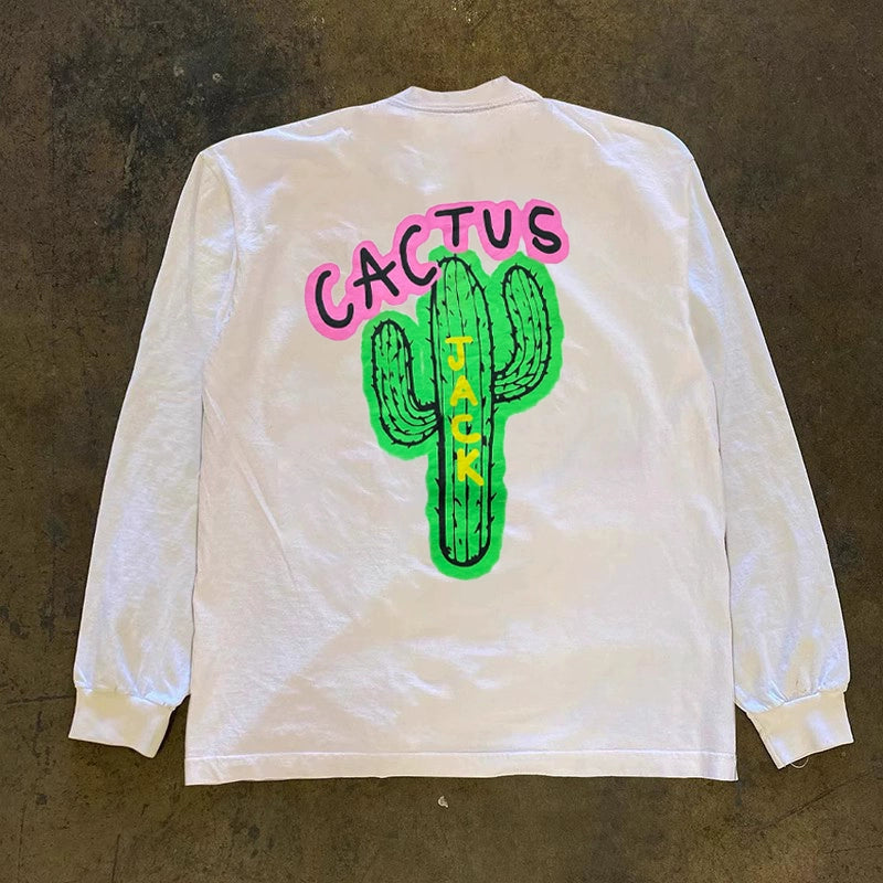 Oversized Cactus Print Long Sleeve T-Shirt