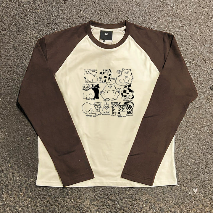 Quirky Cat Vintage-Inspired College Style Shoulder Tee