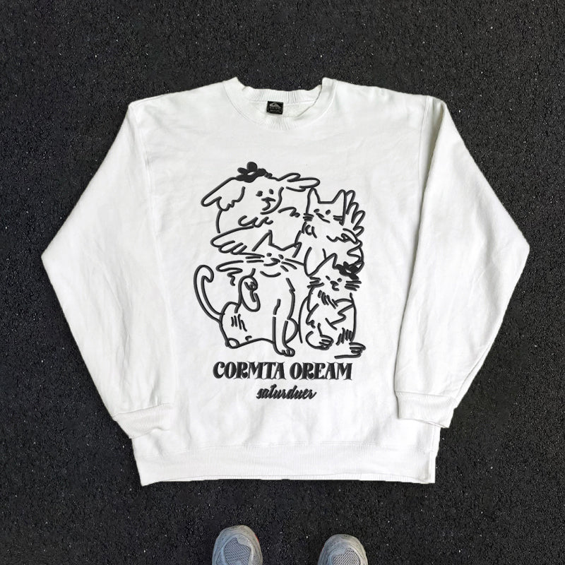 Cute Sketch Cartoon Print Sweatshirt