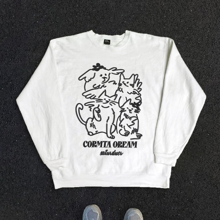 Cute Sketch Cartoon Print Sweatshirt