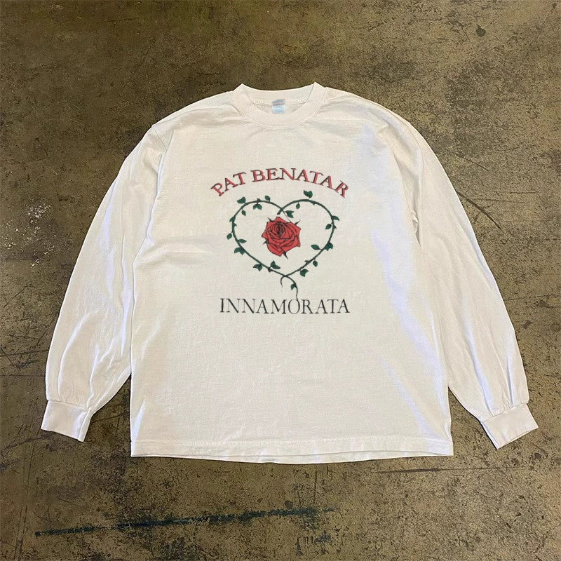 Heartfelt Rose Print Vintage Long Sleeve Tee