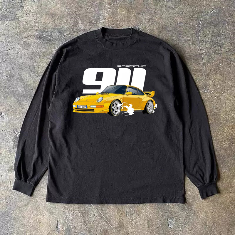 Vintage Sports Car Graphic Long Sleeve Cotton Tee