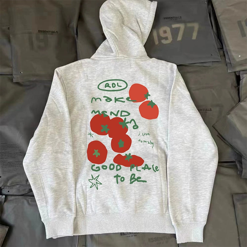 Graffiti Tomato Print Hooded Sweatshirt