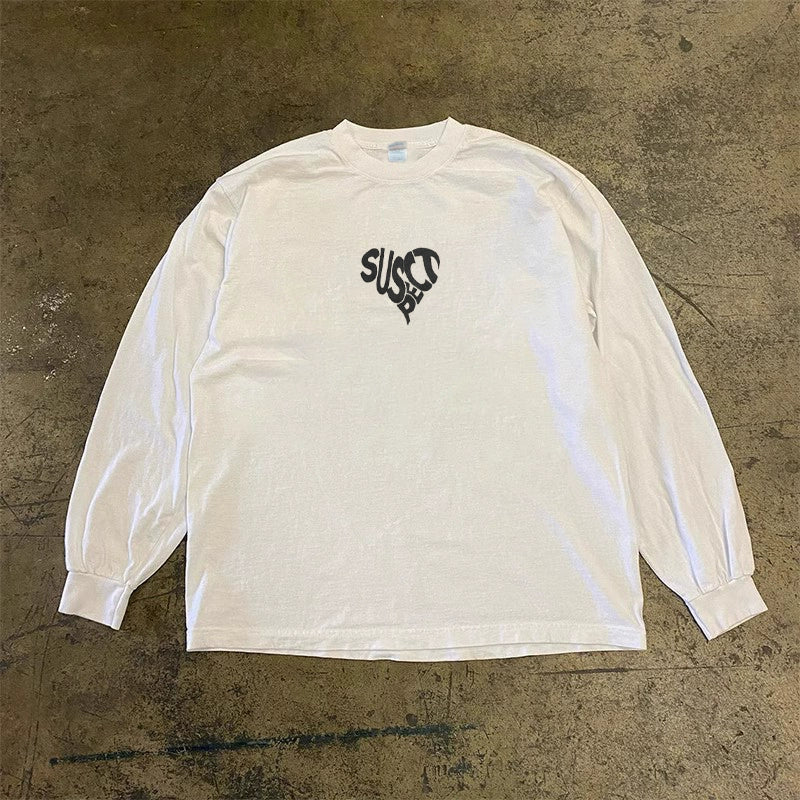 Minimalist Heart Print Cotton Long Sleeve Tee