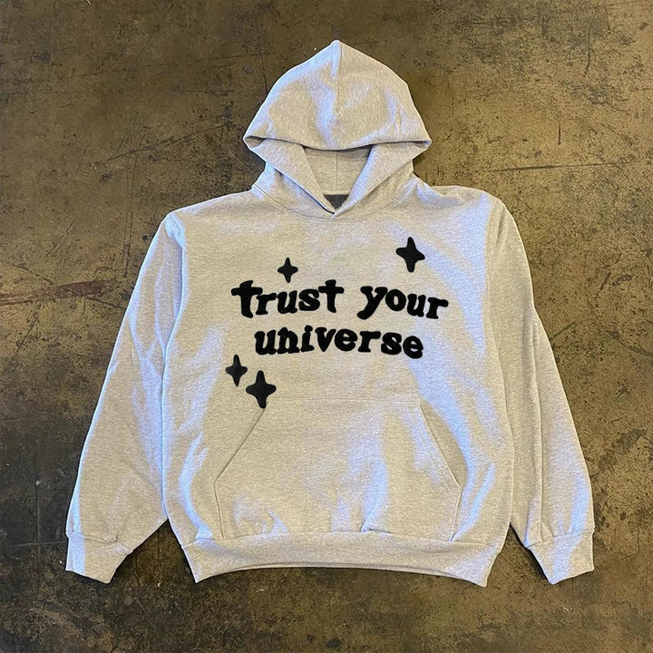 Vintage Grey Letter Print Hoodie