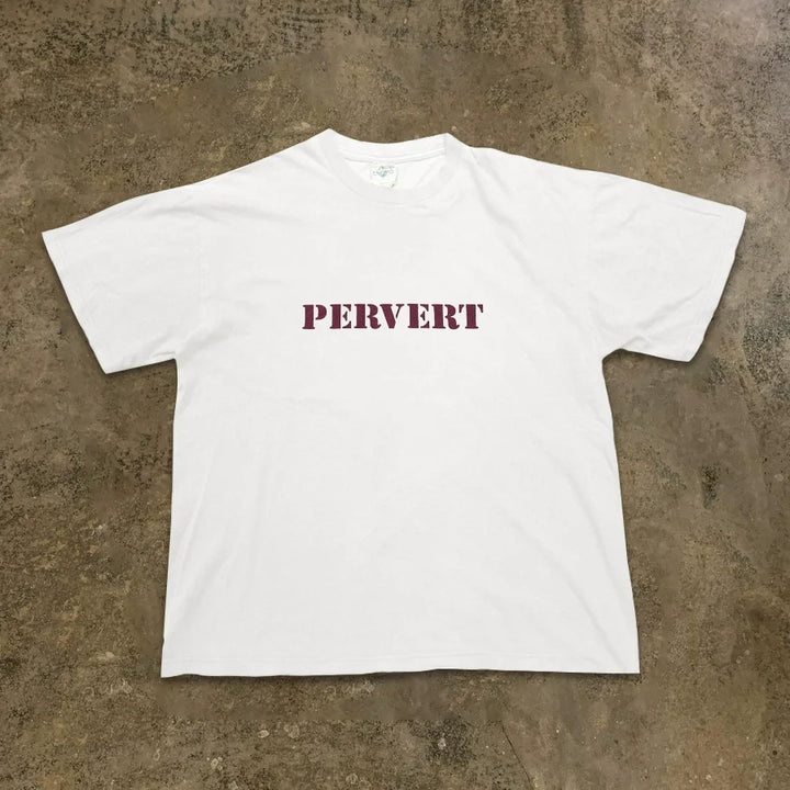 PERVERT Minimalist Print White Cotton T-Shirt