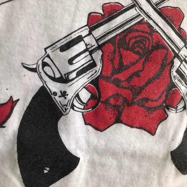 Vintage Rose Print T-Shirt with Gun Flower Design