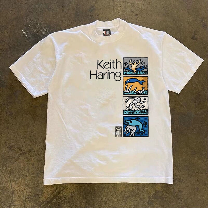 Acrobatic Dolphin Trainer Keith Haring Inspired Hip-Hop T-Shirt