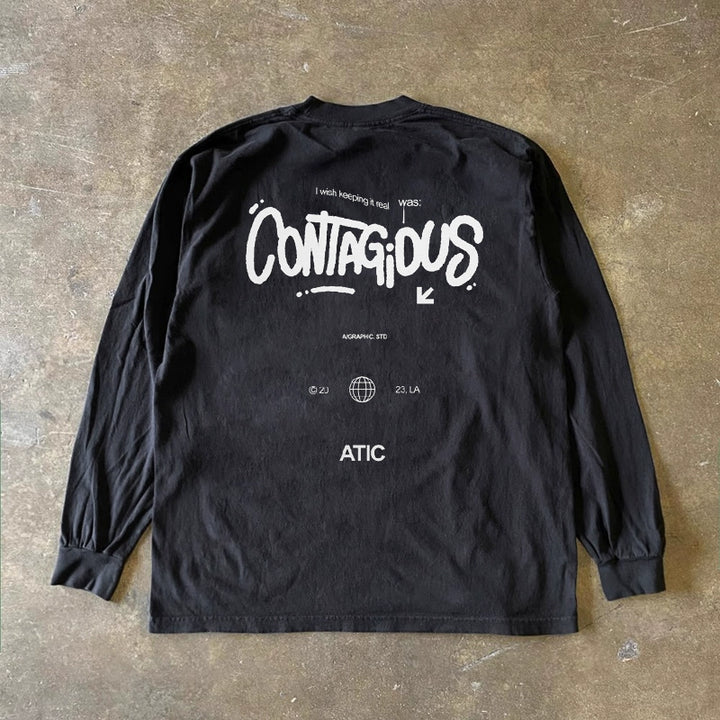 Bold Cotton Graphic Long Sleeve T-Shirt in Black & White