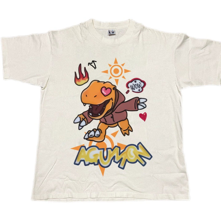 Digital Graffiti Style Cotton T-Shirt featuring Agumon Design