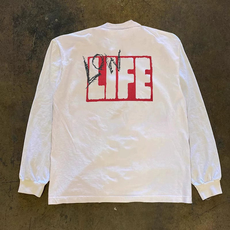 Bold LIFE Letter Design Casual Long Sleeve Tee