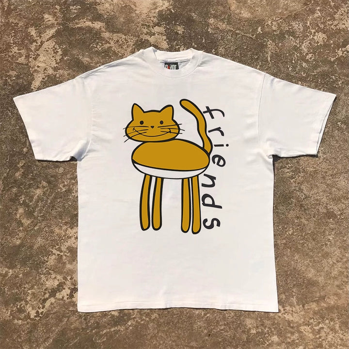 Niche Hong Kong Style Cat Design Short Sleeve T-Shirt