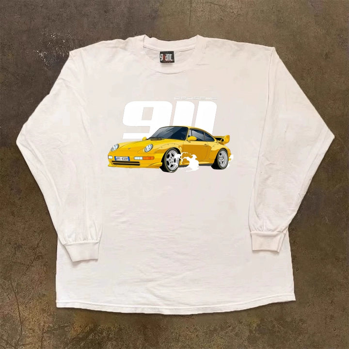 Vintage Sports Car Graphic Long Sleeve Cotton Tee