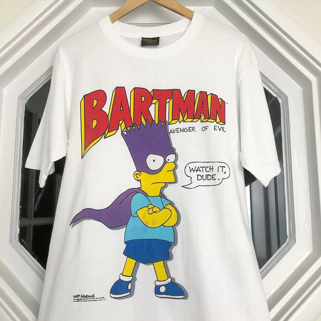 Vintage Anime-Inspired Batman & Simpsons Graphic T-Shirt