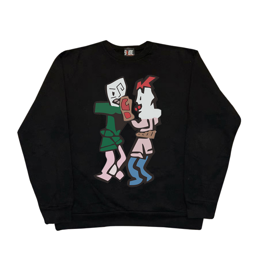 Vintage-Inspired Crewneck Sweatshirt with Unique Prints