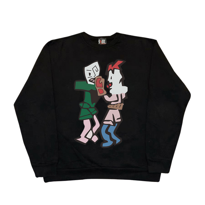 Vintage-Inspired Crewneck Sweatshirt with Unique Prints