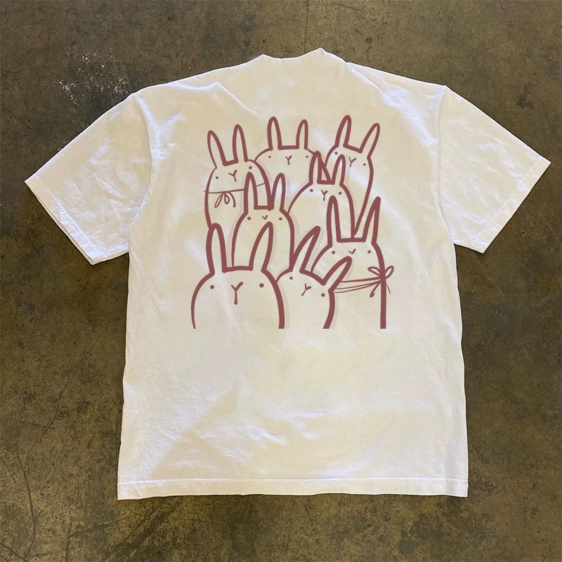 Charming Rabbit Graphic Short Sleeve T-Shirt