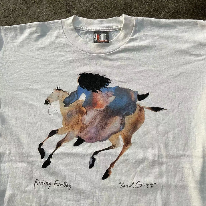 Heavyweight Hip Hop-Inspired Horse Riding Graphic Tee