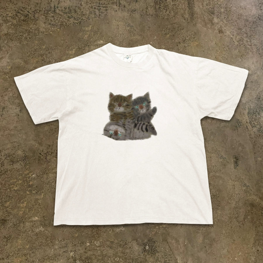 Cute Cat Illustration Vintage Style T-Shirt