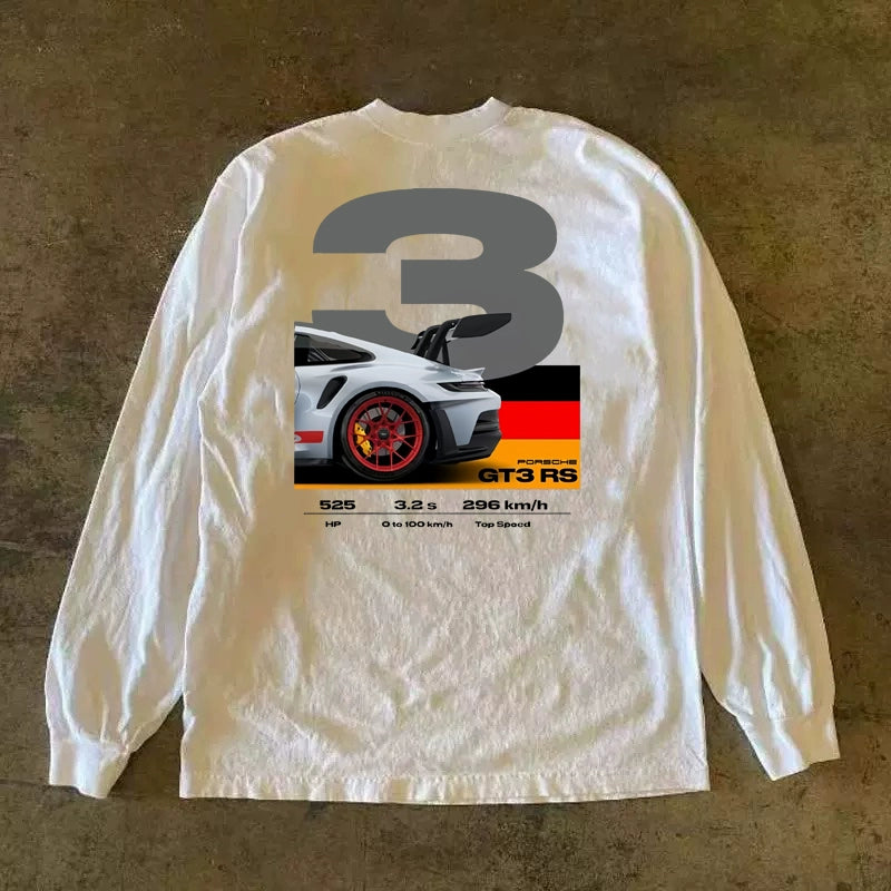 Vintage American Retro GT3 Sports Car Graphic Long Sleeve Tee
