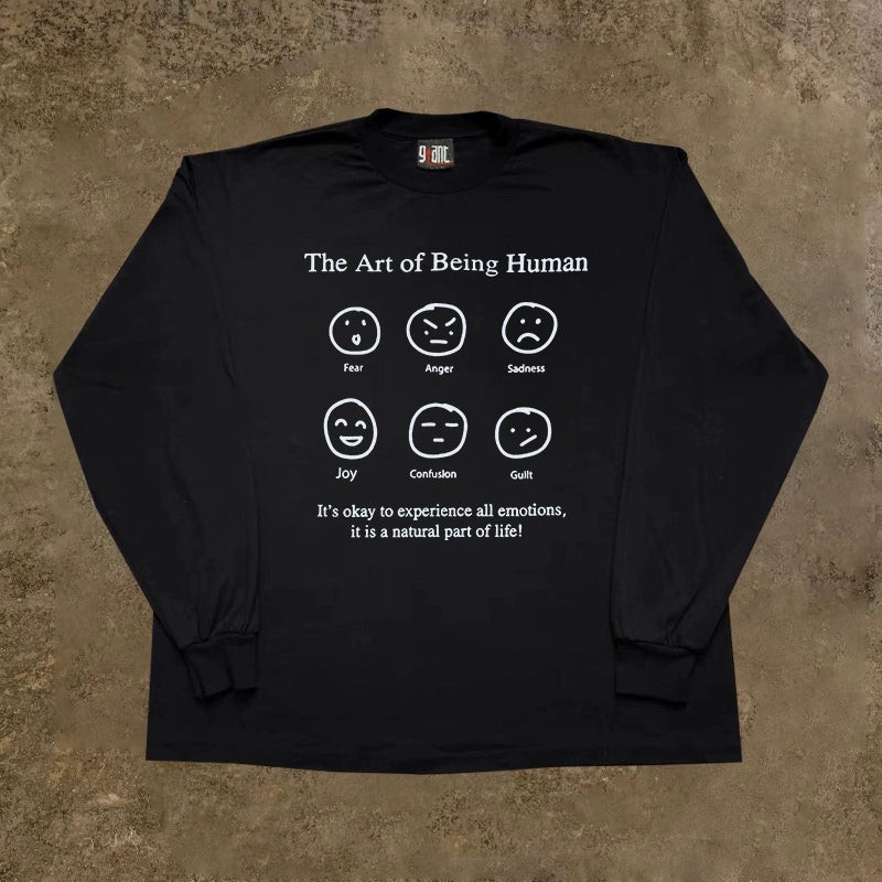 Versatile Emotion Graphic Long-Sleeved T-Shirt