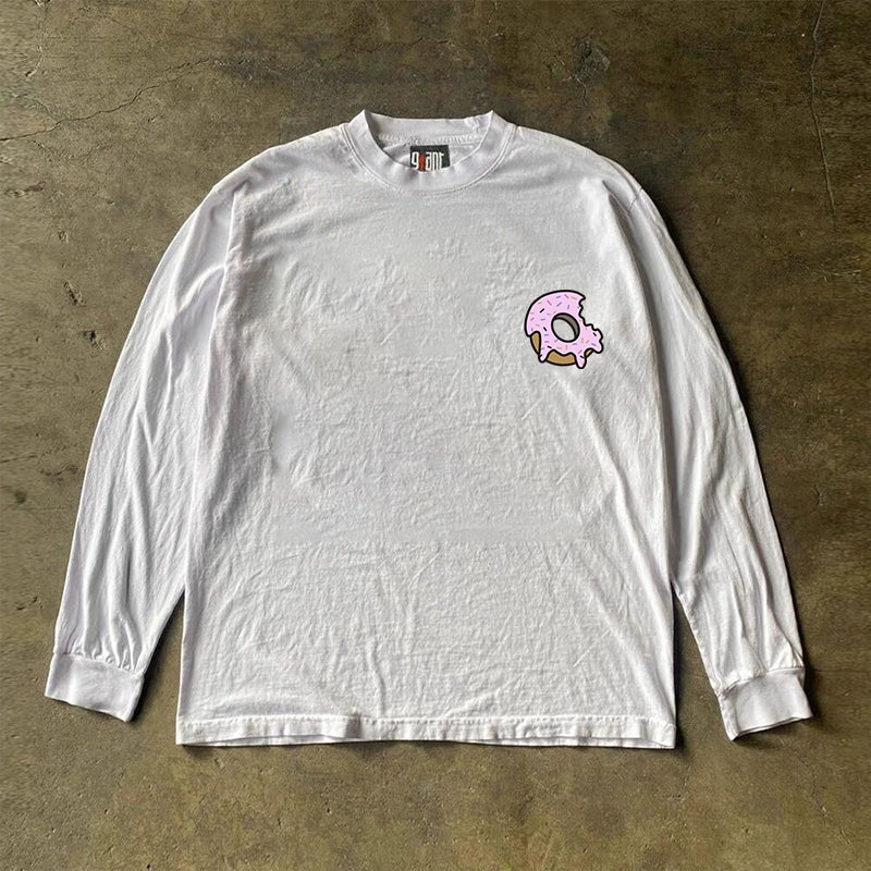 Heavy Impermeable Light Donut Graphic Long Sleeve T-Shirt