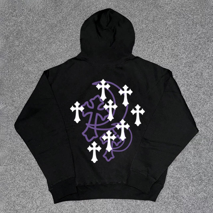 Cross Motif Hooded Sweatshirt