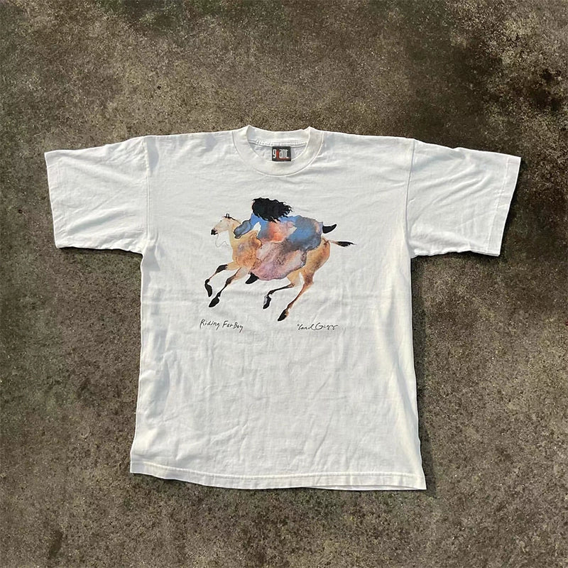 Heavyweight Hip Hop-Inspired Horse Riding Graphic Tee