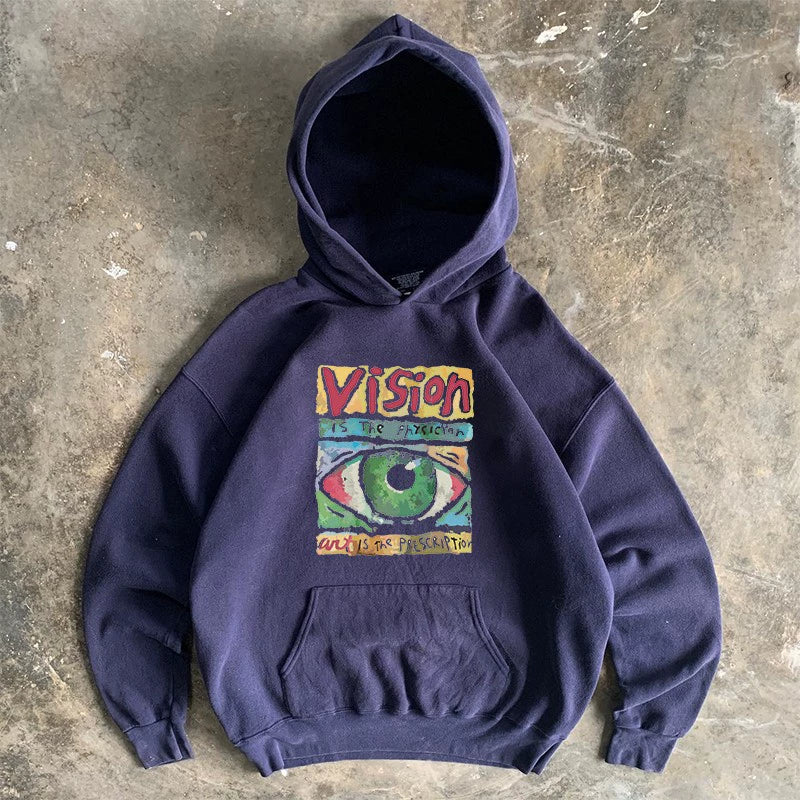 Vintage-Inspired Niche Print Hooded Sweatshirt