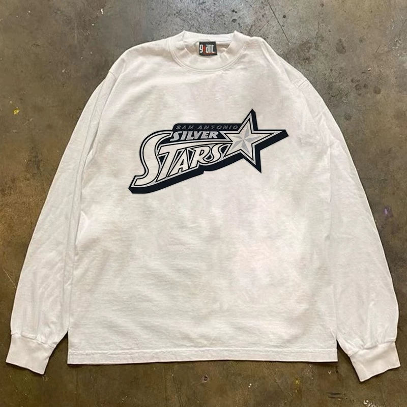 Heavy Impermeable Star Letter Graphic Long Sleeve T-Shirt