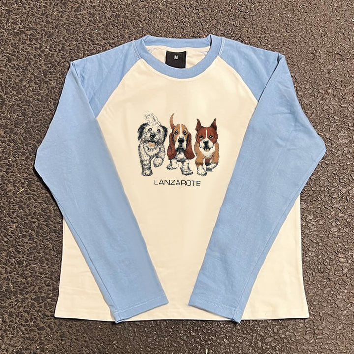 Vintage-Inspired Realistic Dog Graphic Long Sleeve Tee