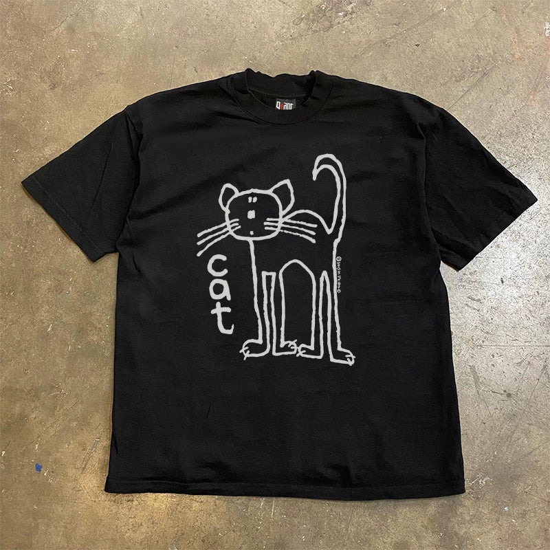 Whimsical Long-Legged Cat T-Shirt Design