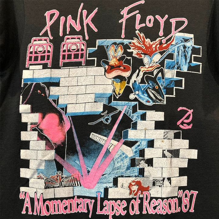 Pink Floyd Pink Floyd Rock Band Fan Wall Flying Pig Graffiti Short Sleeve Men's and Women's Loose T-Shirt Trend