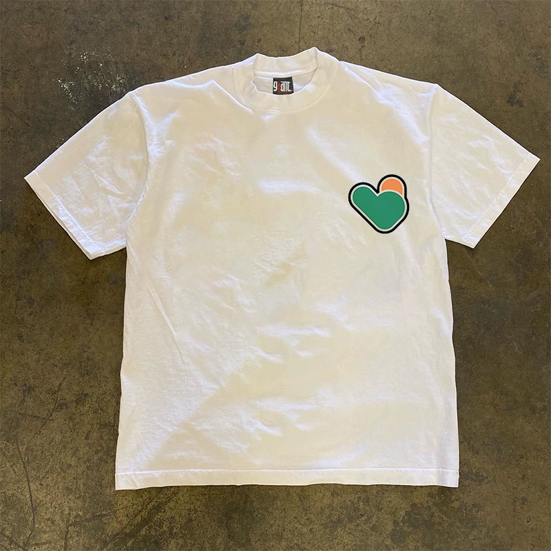 Love-Inspired Hong Kong Style Green and Orange Short-Sleeved T-Shirt