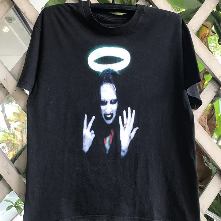 Metallica & Marilyn Manson Y2K High Street Portrait Graphic T-Shirt