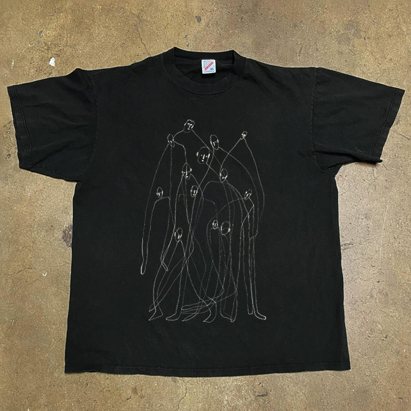 Heavy Abstract Hand Drawn Line Figures T-shirt