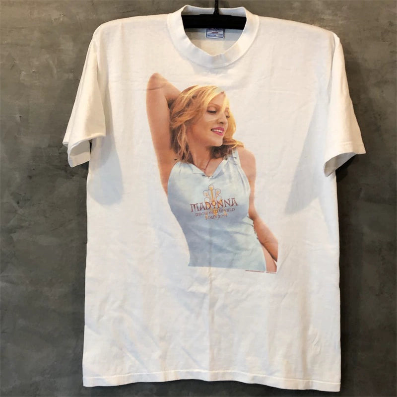 Vintage Madonna Portrait Round Neck T-Shirt