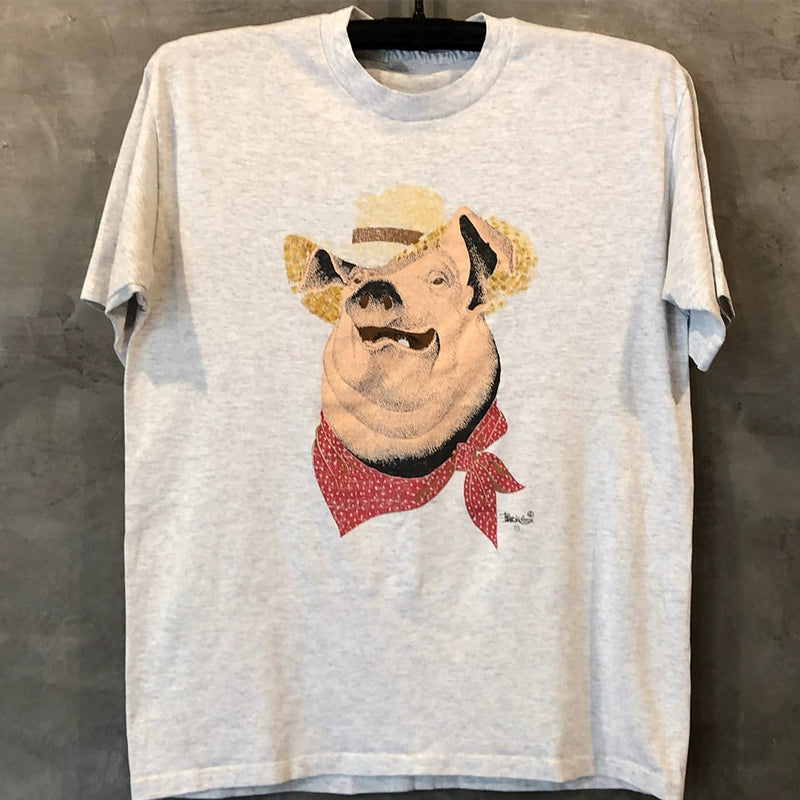 Vintage Cartoon Pig Head Crew Neck T-Shirt