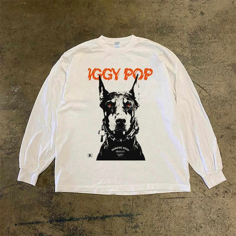 Doberman Digital Print Vintage Street Art Long Sleeve T-Shirt