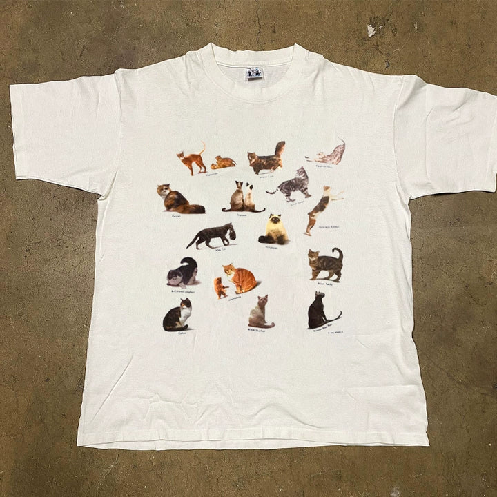 Playful Cat Print Cotton T-Shirt