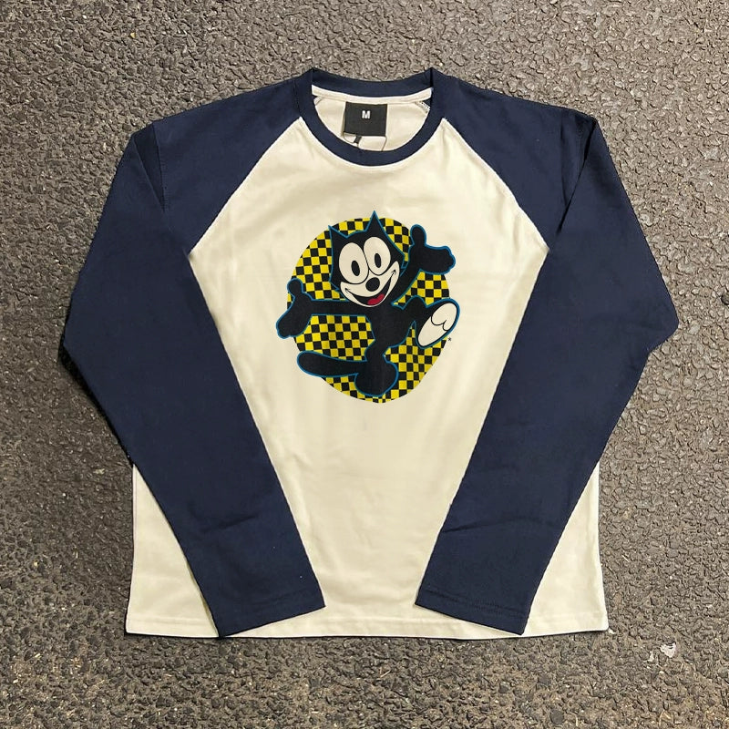 Vintage Plaid Patchwork Long Sleeve T-Shirt