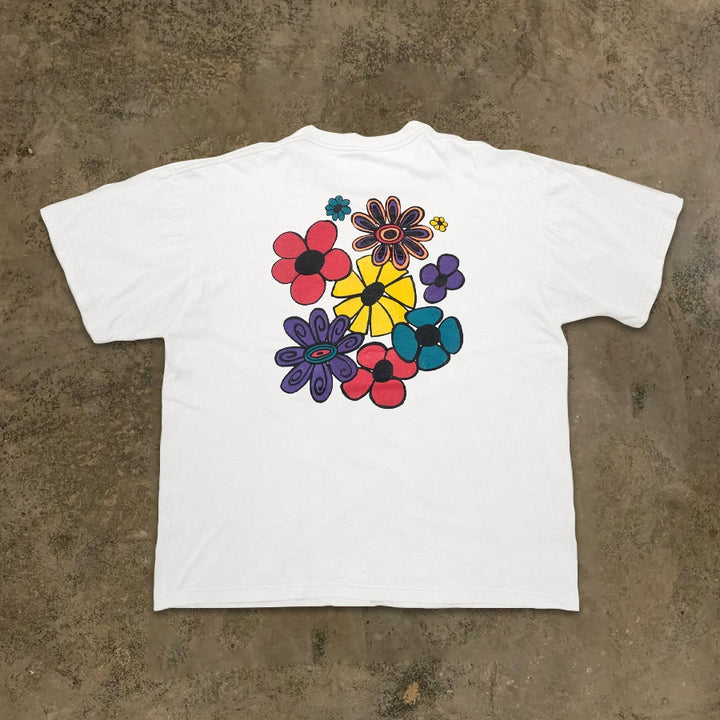 Floral Illustrations White Cotton T-Shirt